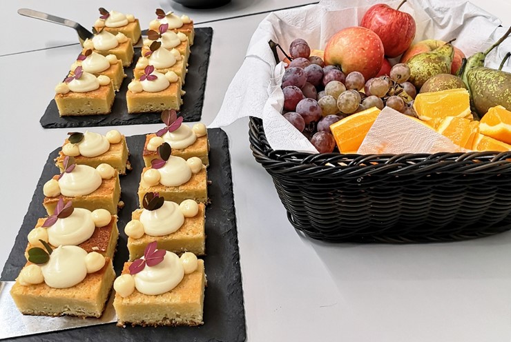 Fresh fruit and cake are also an option